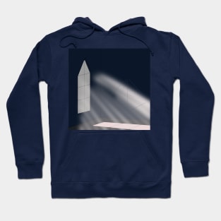 Dark room with light rays and floating pyramid Hoodie